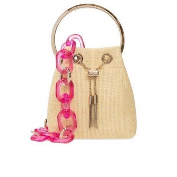 JIMMY CHOO Bon Bon Small Acrylic-trimmed Raffia Bucket Bag $1650 - Picture 2 of 12
